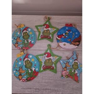 Dr. Seuss' The Grinch Who Stole Christmas Wooden Cmas Tree Ornament Set